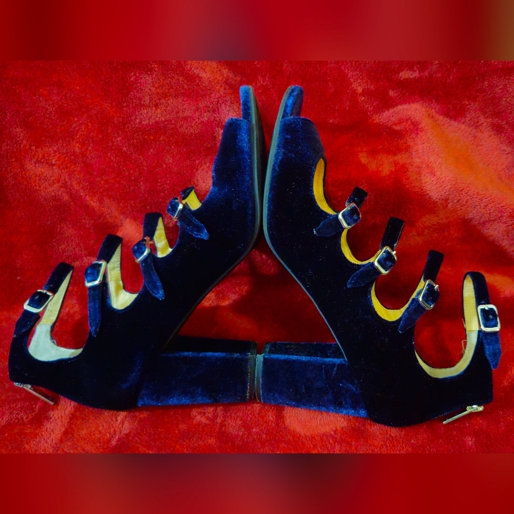 Unisa Navy Blue Velvet Strappy with Buckles Women Shoes - Size 10 - Picture 4 of 7